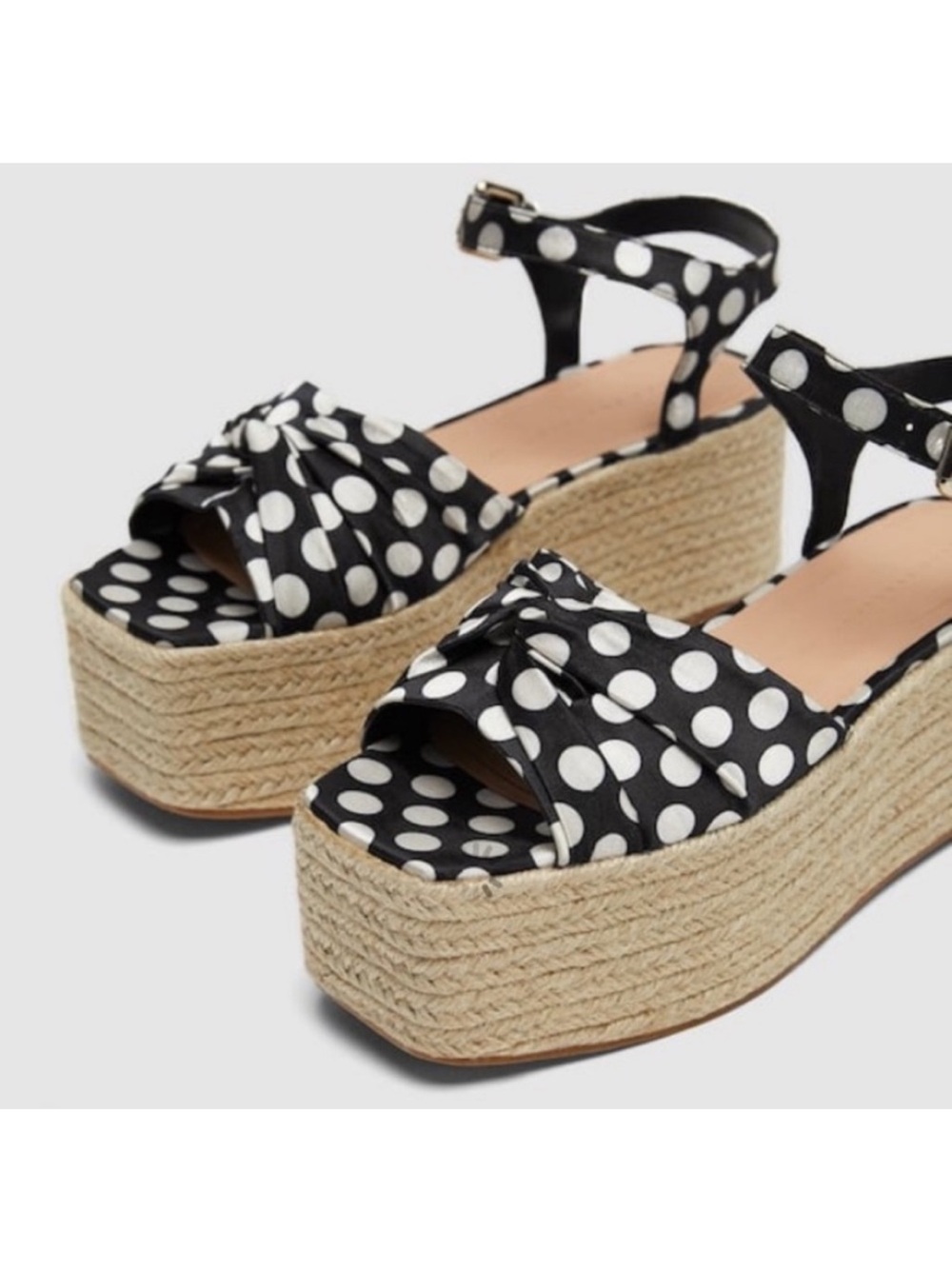 Zara Black Polka Dot Platform Espadrille Sandals - Picture 7 of 9